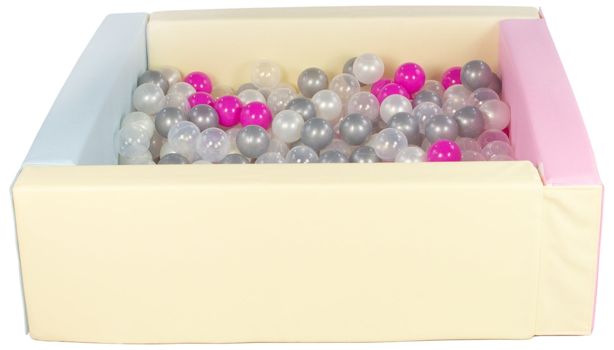 Pink, Blue, Yellow Pastel Square eco-leather ball pit with 300 balls