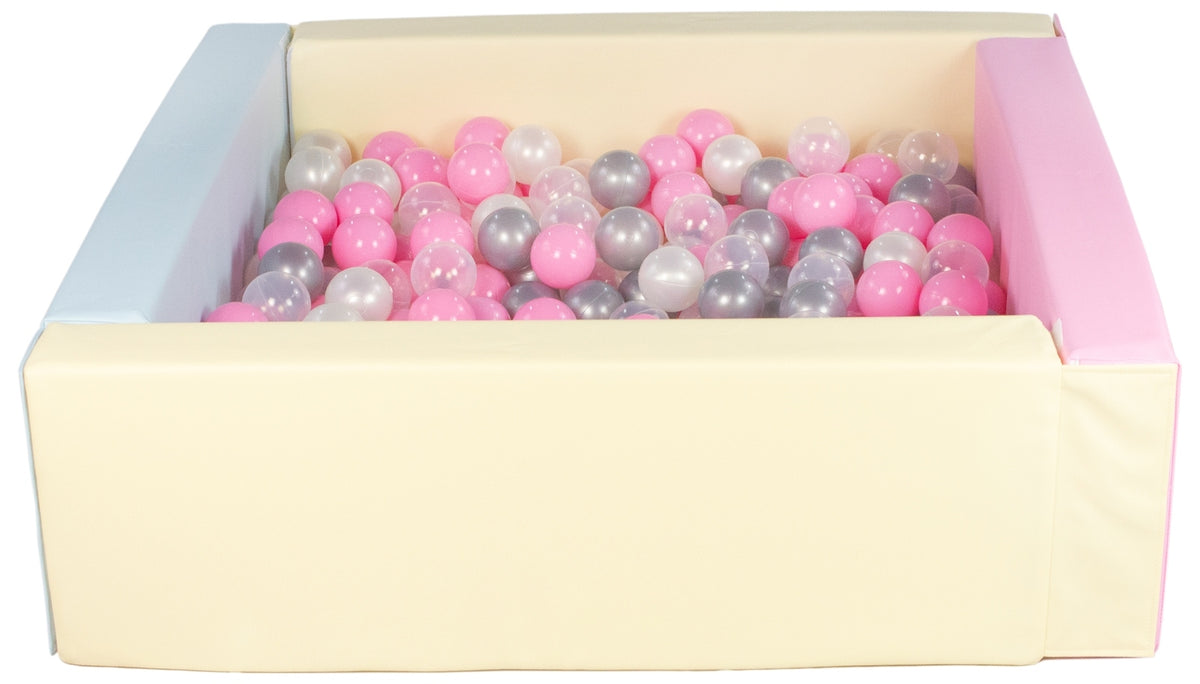 Pink, Blue, Yellow Pastel Square eco-leather ball pit with 300 balls