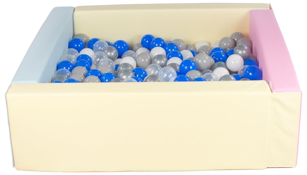Pink, Blue, Yellow Pastel Square eco-leather ball pit with 300 balls