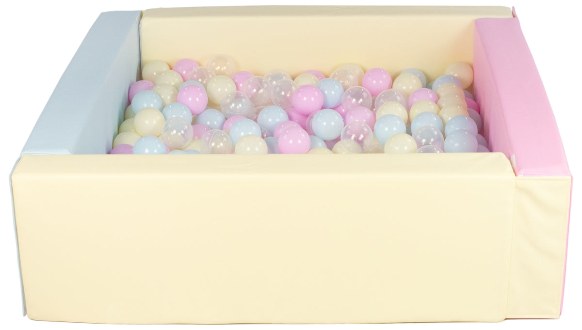 Pink, Blue, Yellow Pastel Square eco-leather ball pit with 300 balls