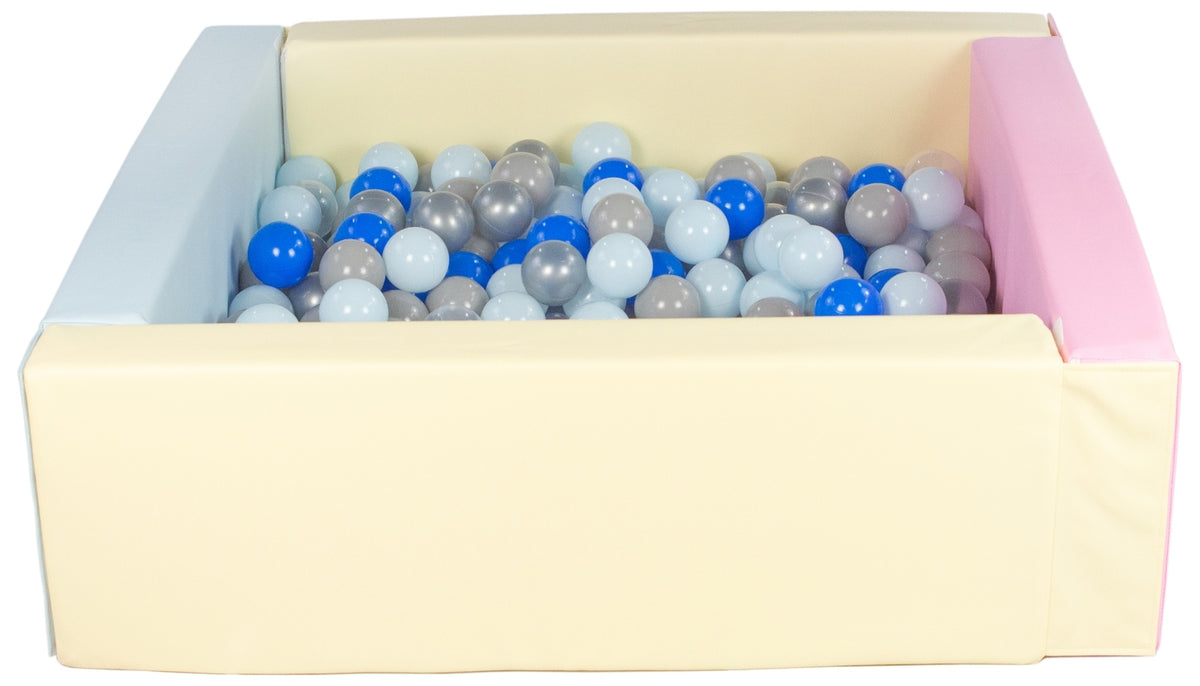 Pink, Blue, Yellow Pastel Square eco-leather ball pit with 300 balls