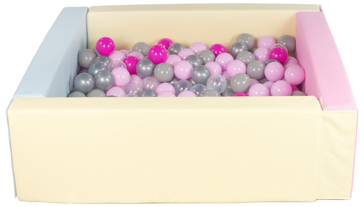 Pink, Blue, Yellow Pastel Square eco-leather ball pit with 300 balls