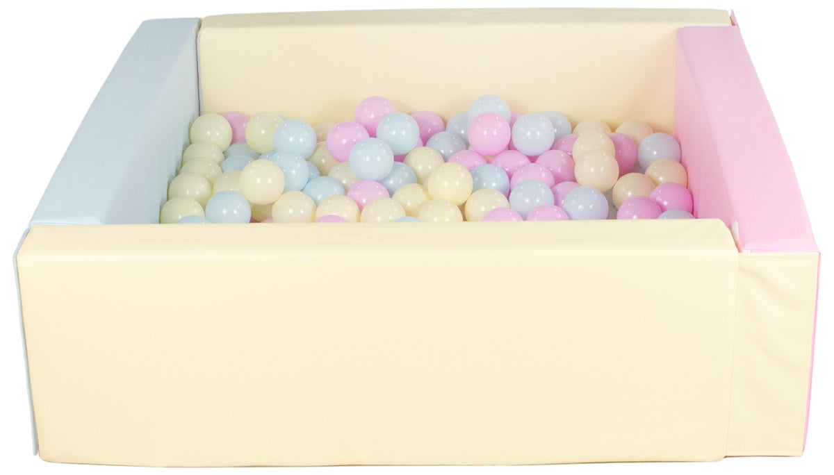 Pink, Blue, Yellow Pastel Square eco-leather ball pit with 300 balls