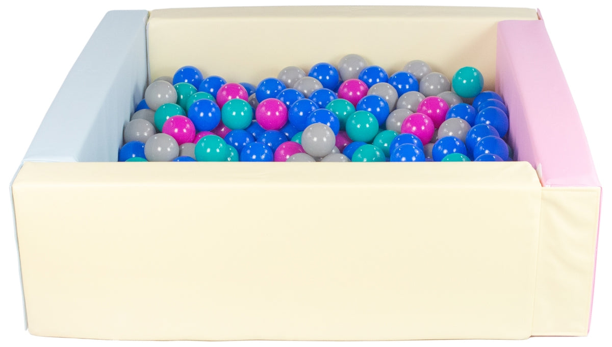 Pink, Blue, Yellow Pastel Square eco-leather ball pit with 300 balls