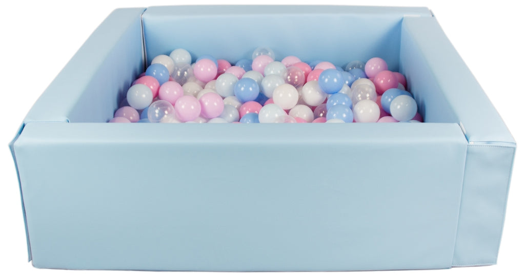 Baby Blue Pastel Square eco-leather ball pit with 300 balls
