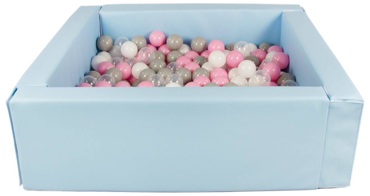 Baby Blue Pastel Square eco-leather ball pit with 300 balls