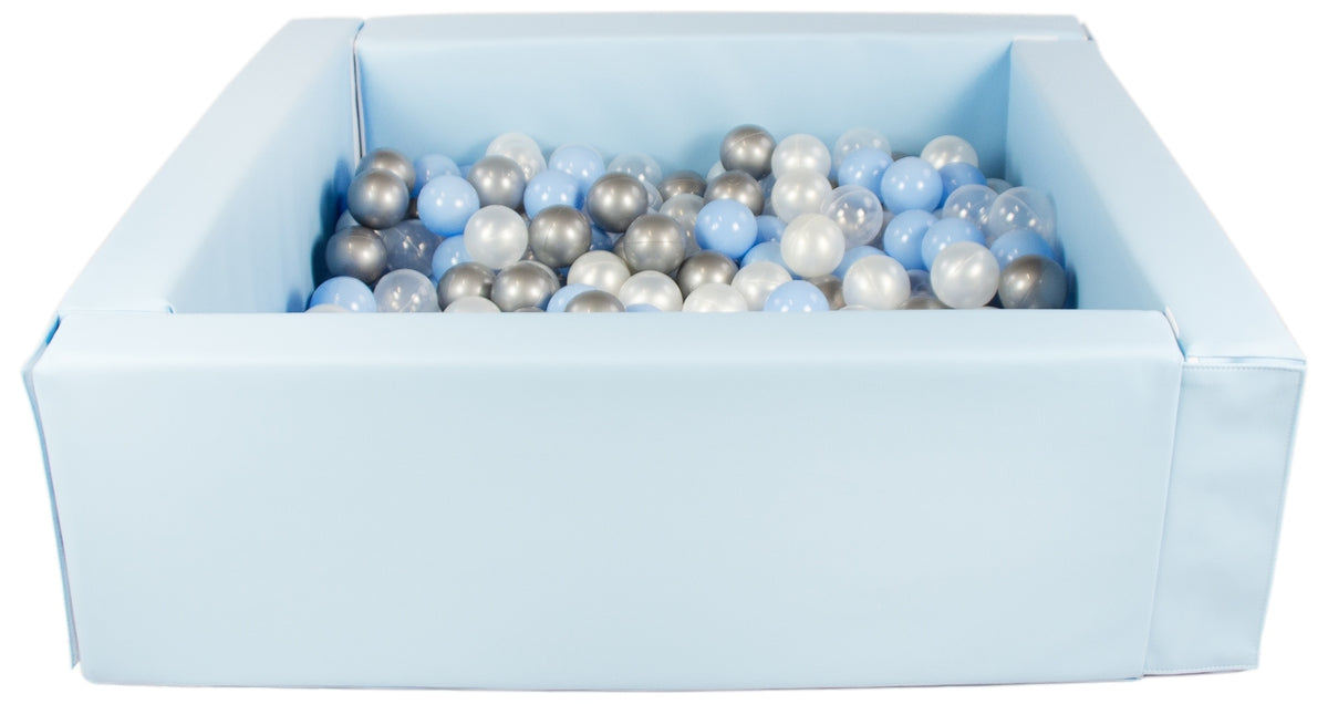 Baby Blue Pastel Square eco-leather ball pit with 300 balls