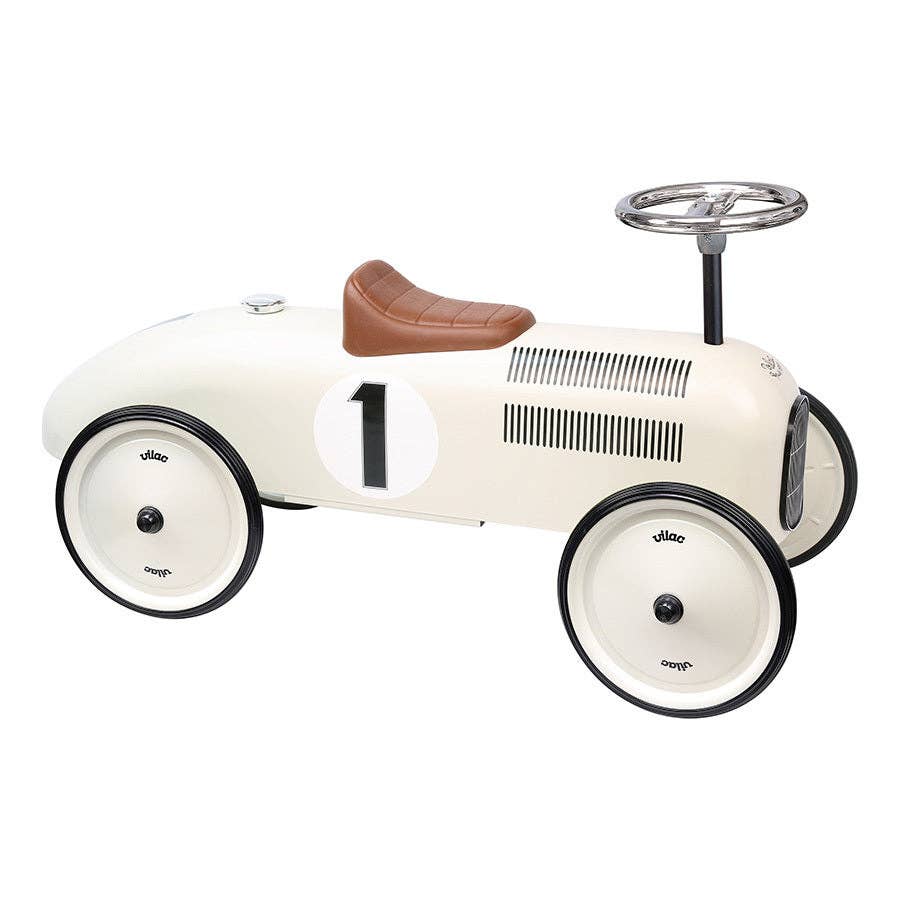 Vilac Vintage Ride-On Car - Classic Metal Children's Racing Car: White