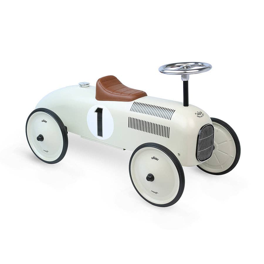 Vilac Vintage Ride-On Car - Classic Metal Children's Racing Car: White